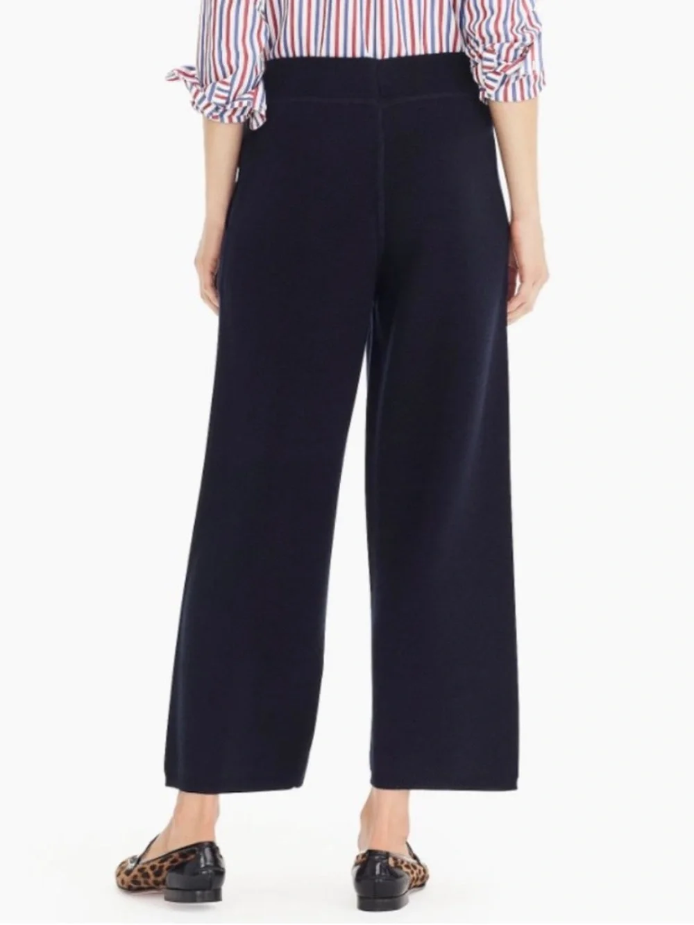J Crew Collection Black Wool Cotton Cropped Wide Leg Pull On Knit Pants Medium